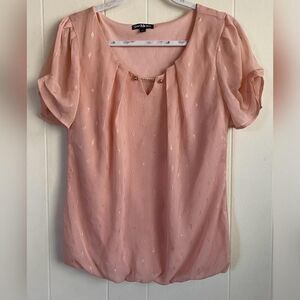 Sara Michelle Blouse Womens Small Pink Sheer Puff Sleeve Geometric
